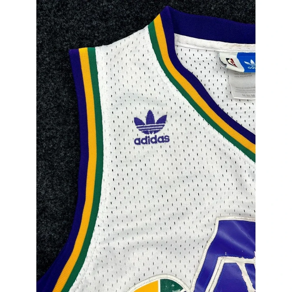 Utah Jazz Jersey Men M White Karl Malone #32 Adidas Basketball Hardwood Classics